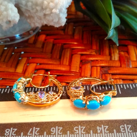 ARIZONA SLEEPING BEAUTY TURQUOISE & TANZANITE HOOP EARRINGS - Picture 5 of 7